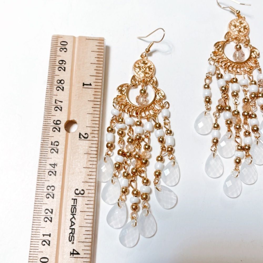 White beaded drop earrings #531 - Picture 4 of 5